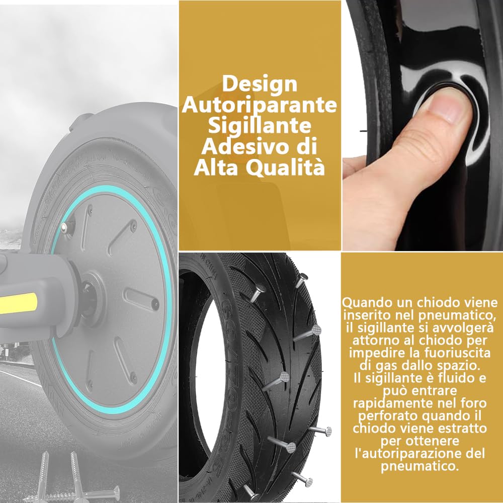60/70-6.5 Pneumatico Tubeless con Valvola per Scooter Elettrico Ninebot Max G30 10'' Anteriore/Posteriore Ruota di Scorta con Colla Live Incorporata Riparabile a Prova di Foratura (1 Pezzo)