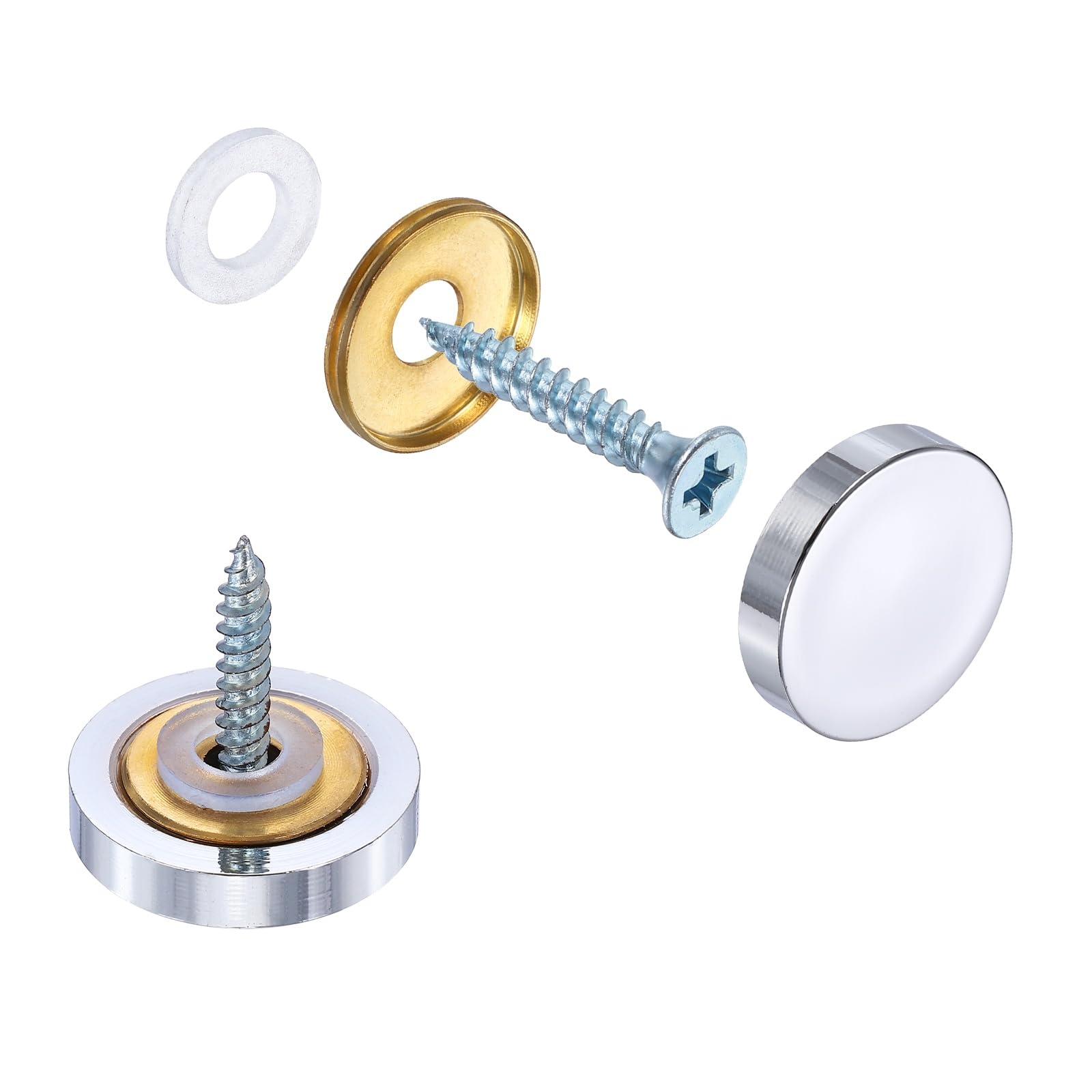 sourcing map 3Pcs Screw Covers Caps, Brass Flat Mirror Screws Decorative Caps Cover Nail Fasteners for Sign Advertising Hardware Construction, 25mm Diameter, Polished Silver