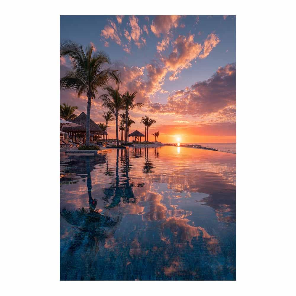 HOQIU Vintage wall art Tropical Resort Sunset decorative painting, wall art, for Living Room Bathroom Bedroom Kitchen Decoration.(Multicolor)-70x100cm Unframed
