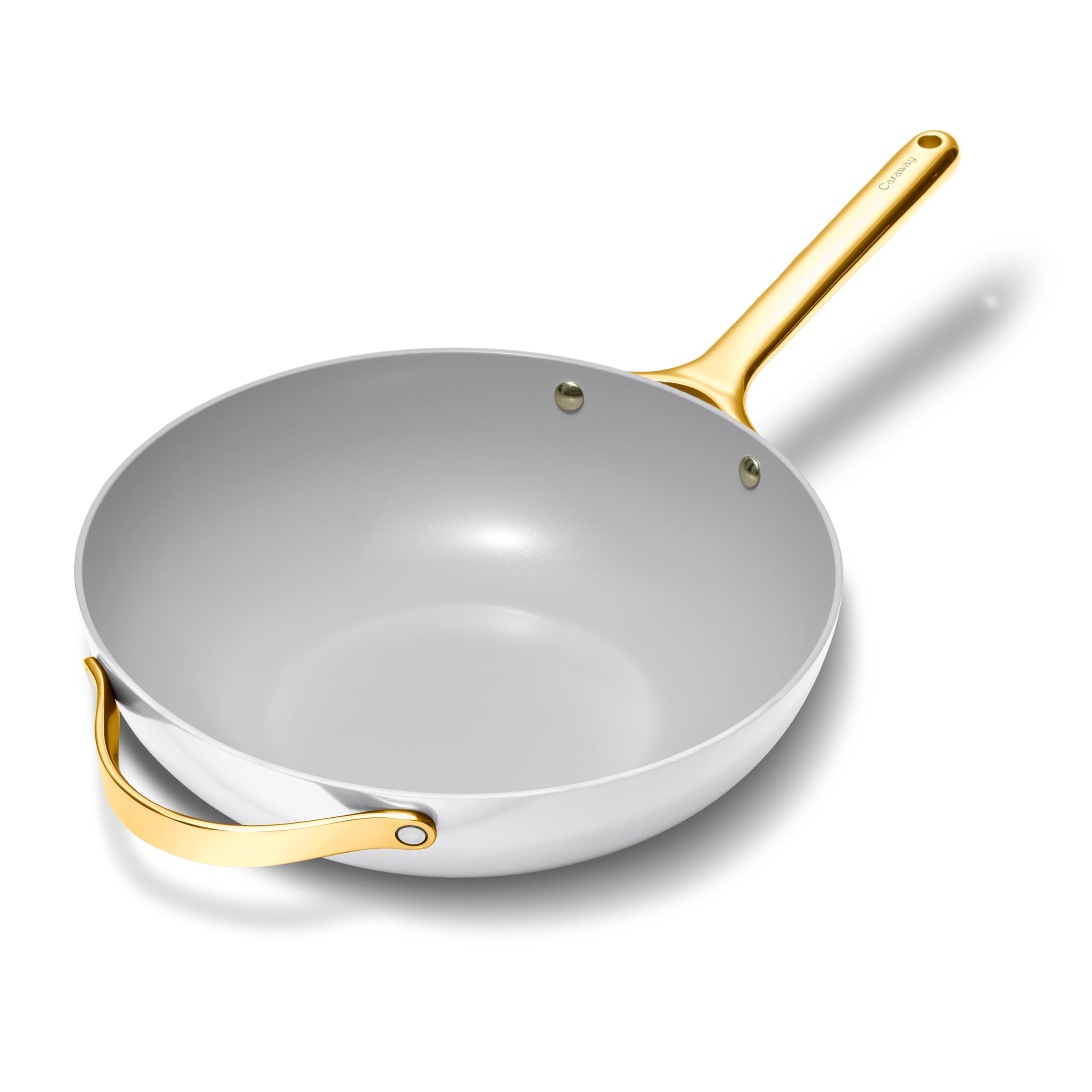 Caraway Non-Stick Stir Fry Pan - 12” Wok-Inspired Pan - Free From Forever Chemicals - High-Sloped Walls - Stainless Steel Handles - White