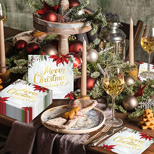 Christmas Napkins, 50 Count Gold Foil Napkins Paper, Artstyle Decorations for Xmas Party Supplies Wedding Table Disposable Centerpiece Decor – Image 6