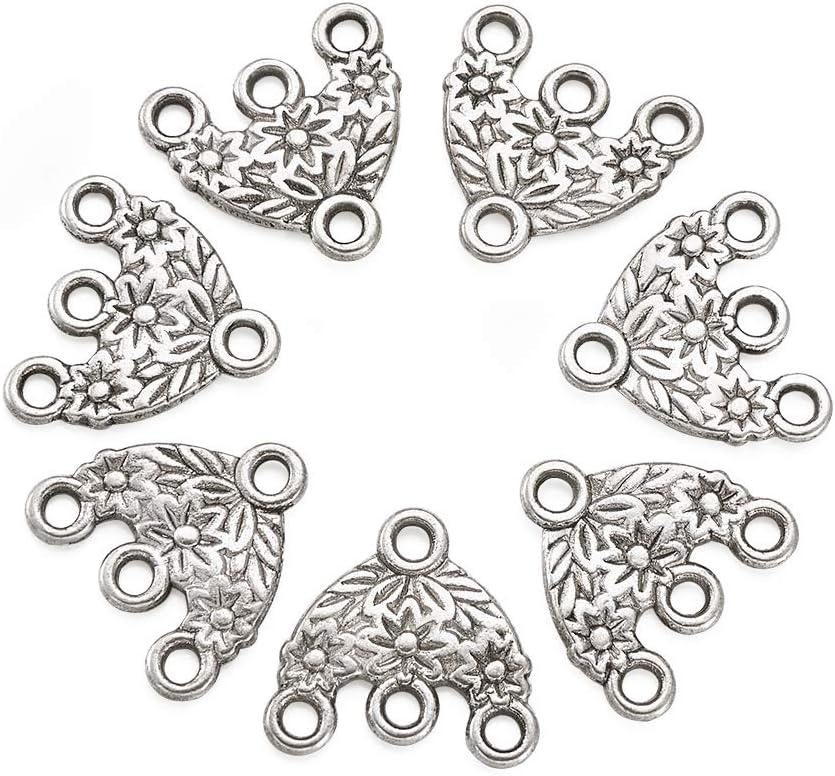 Beadthoven 20pcs Antique Silver Alloy Tibetan Style Beads Charm Hat with 3 Hole Connectors Link for Jewelry Making Necklaces Bracelets Earrings