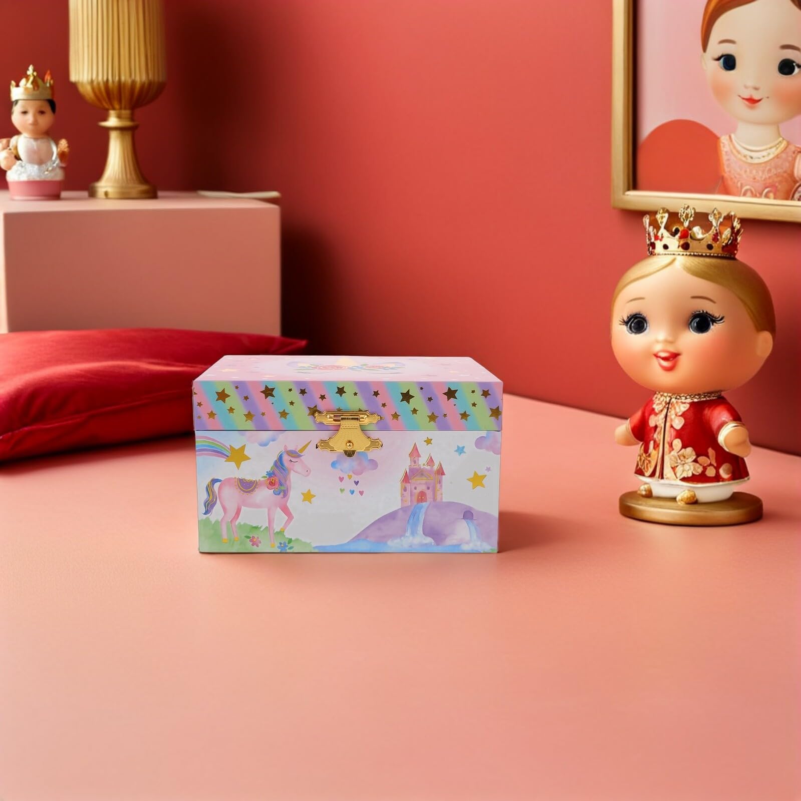 Abaodam Joyero Musical Pequeño de Unicornio para Niña Caja de Música Decorativa Multifuncional Estuche para Guardar Joyas con Melodías Obsequio de Cumpleaños y Escritorio