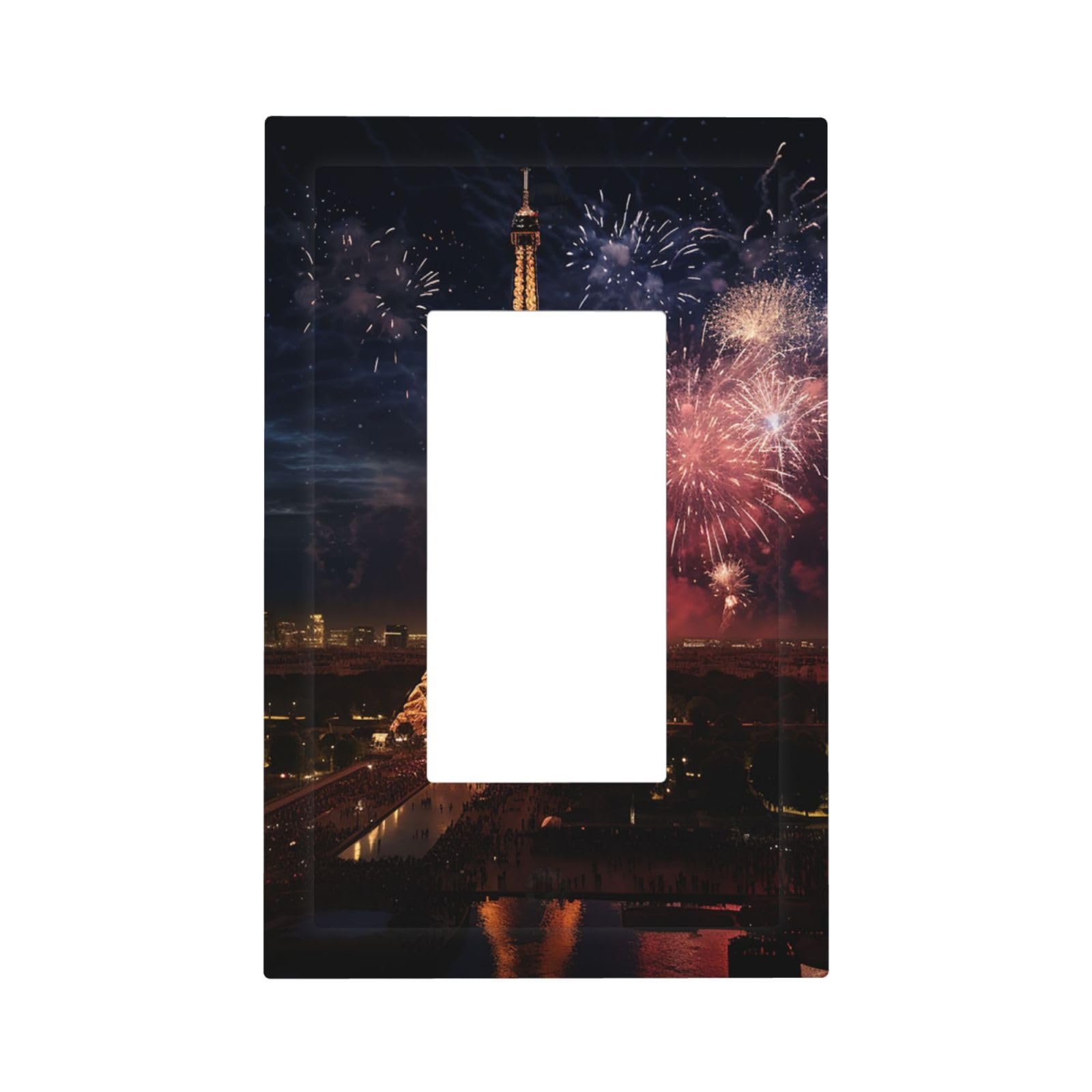 1-Gang Decorator Wall Plate Eiffel Tower Fireworks Light Switch Cover Single Gang Receptacle Outlet Wall Plate Mid Size 5" x 3" Wallplate Unbreakable Polycarbonate Outlet Faceplates Covers