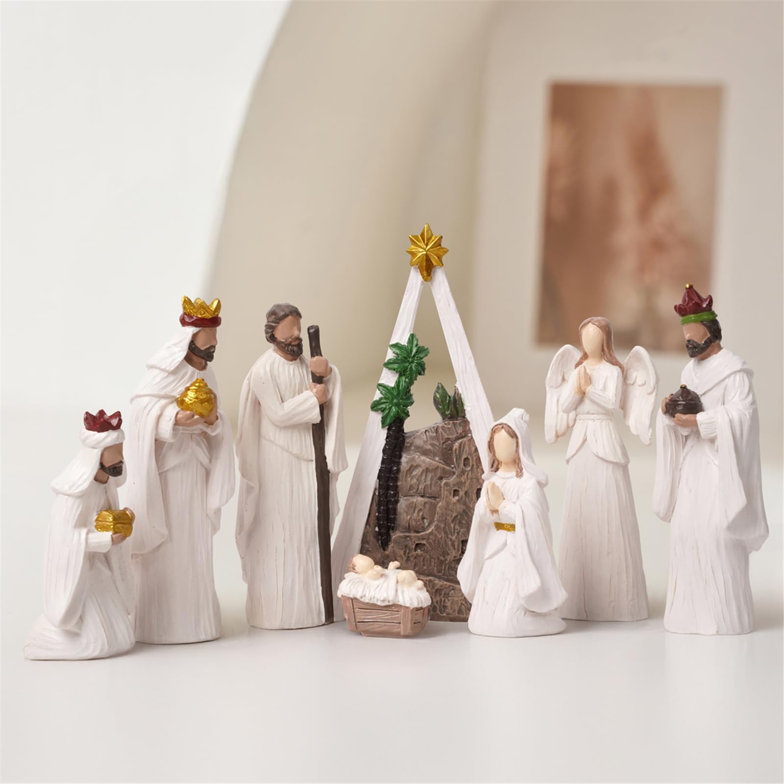 Presepe di Natale Figurine Resina Stabile Sacra Famiglia Set, Religioso Tavolo Decorazione Casa Vacanza Centrotavola Decor CPU Radiatore Sostituzione Laptop Scheda Grafica