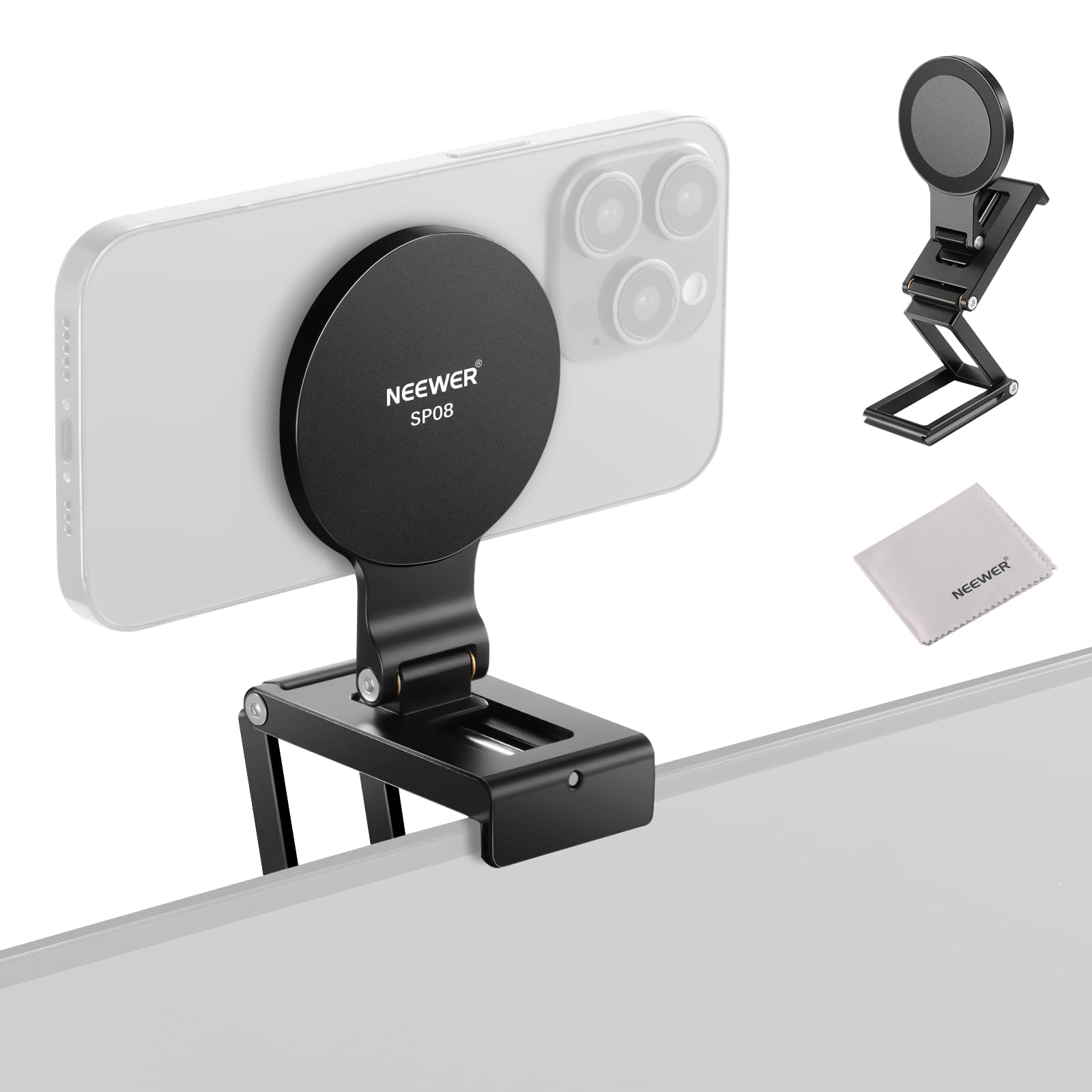 NEEWER Soporte Magnético Continuidad Cámara para Monitor Escritorio, Base Arca Triple Soporte Plegable Webcam Movil Escritorio, Compatible con MagSafe iPhone iMac Apple TV 4K Mac Laptop Samsung, SP08