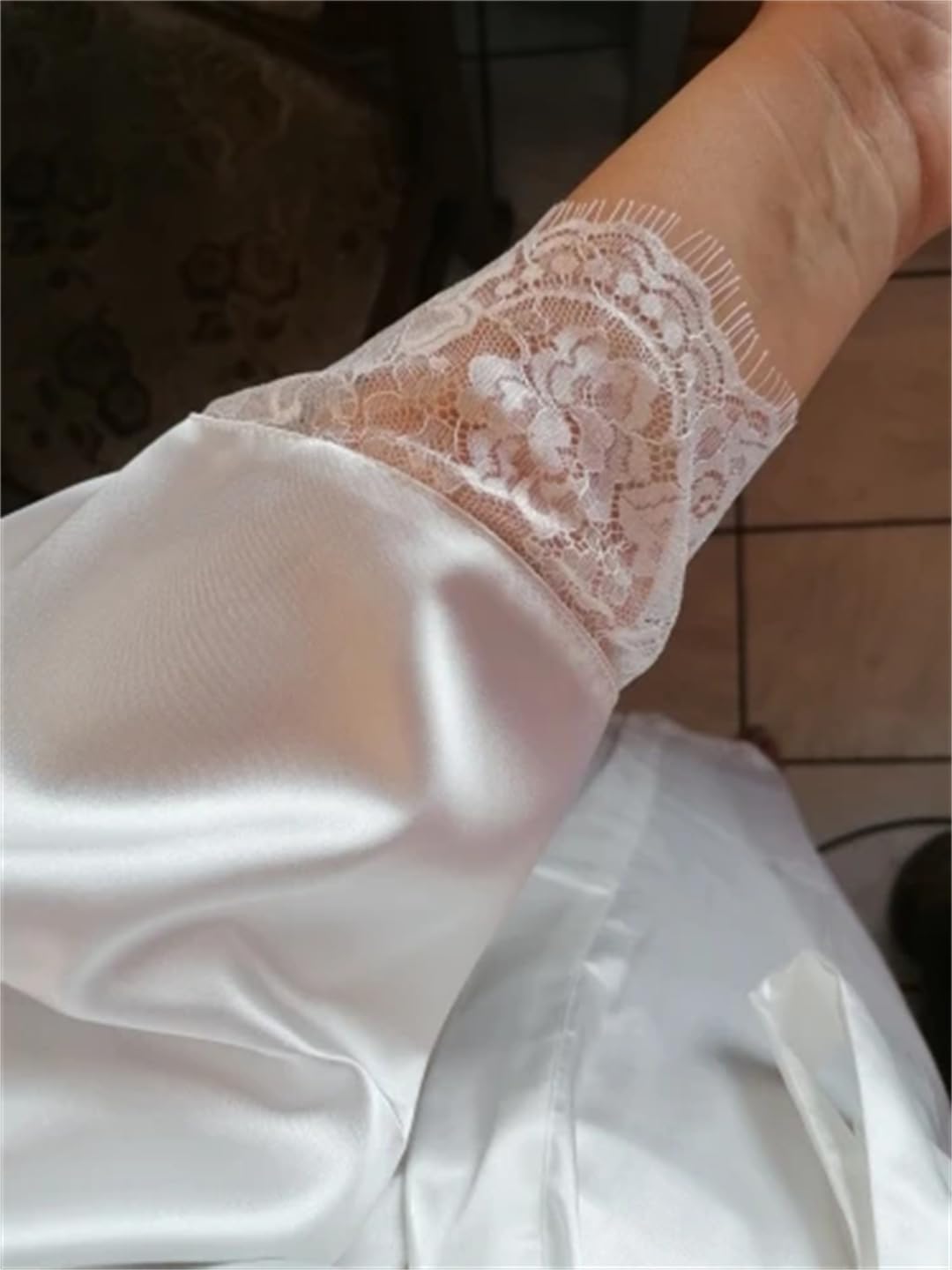 Yeuyyben Raso di seta Pizzo Abiti Bianco Damigella d'onore Abiti da sposa Abiti da damigella d'onore Abiti da sposa Abito da sposa Lungo Accappatoio