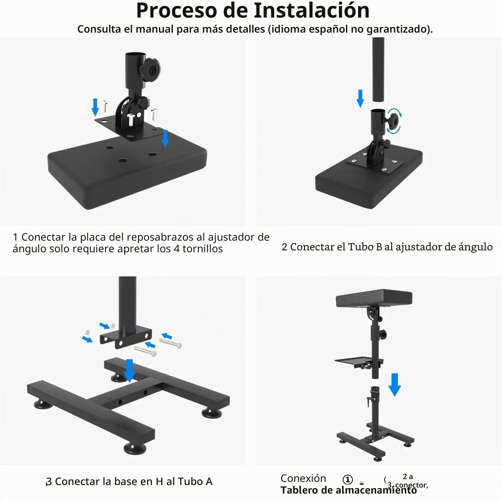ANDNICE Soporte de reposabrazos para tatuajes - Base ajustable en H - Bandeja de cuero negro - Suministros de tatuaje incluidos - Equipo profesional de hierro resistente