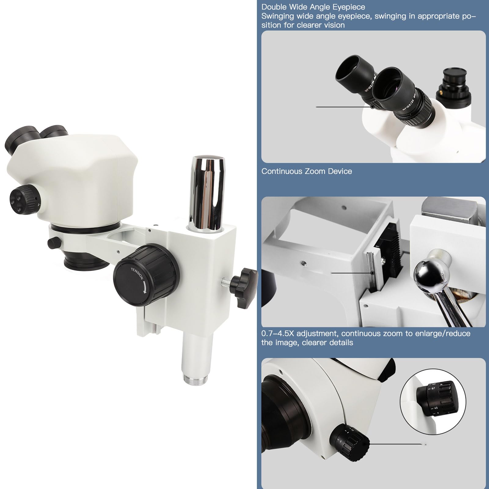 Hyuduo Microscopio Estéreo Trinocular Microscopio con Zoom Trinocular de Silicona ABS de 7X a 45X con Ocular 10X Objetivo de 0,7X a 4,5X para Reparación Electrónica Inspección de Soldadura
