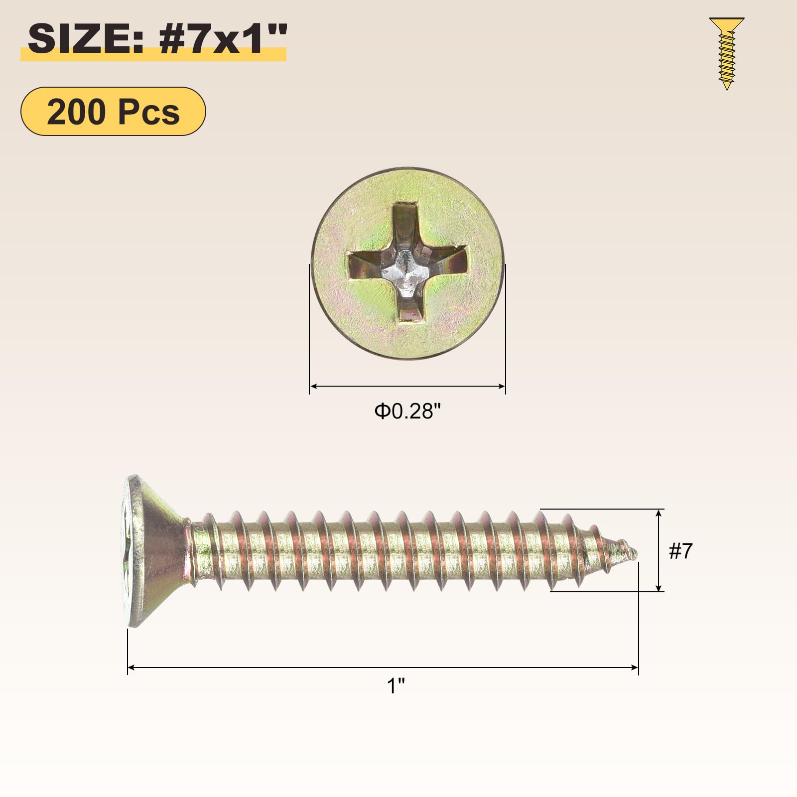 METALLIXITY Countersunk Phillips Wood Screws (#7x1") 200Pcs, Carbon Steel Coarse Thread Phillips Drive Flat Head Wood Screws - Image 2
