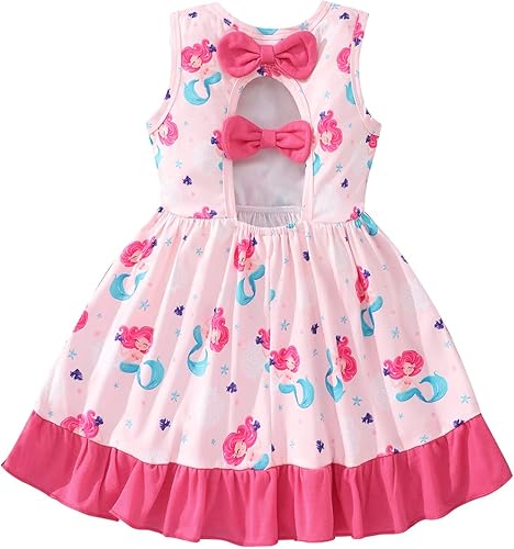Popshion Vestidos sin mangas para niñas pequeñas, vestido con lazo en la espalda, ropa de verano para niña, vestido de fiesta de cumpleaños para