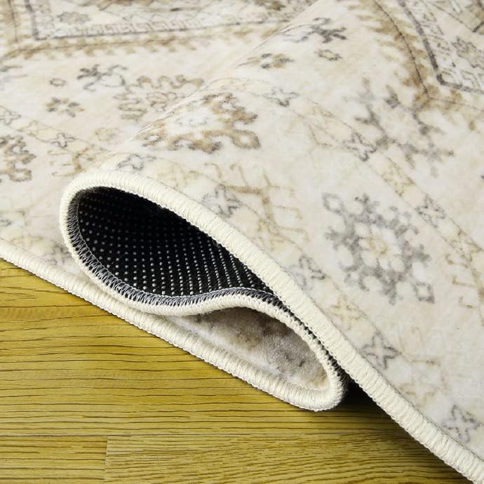 Miniatura 3 de Fashionwu Alfombra bohemia de 5 x 8 pies, estilo oriental para dormitorio, tapete de baño, medallón envejecido, lavable a máquina, alfombra estética