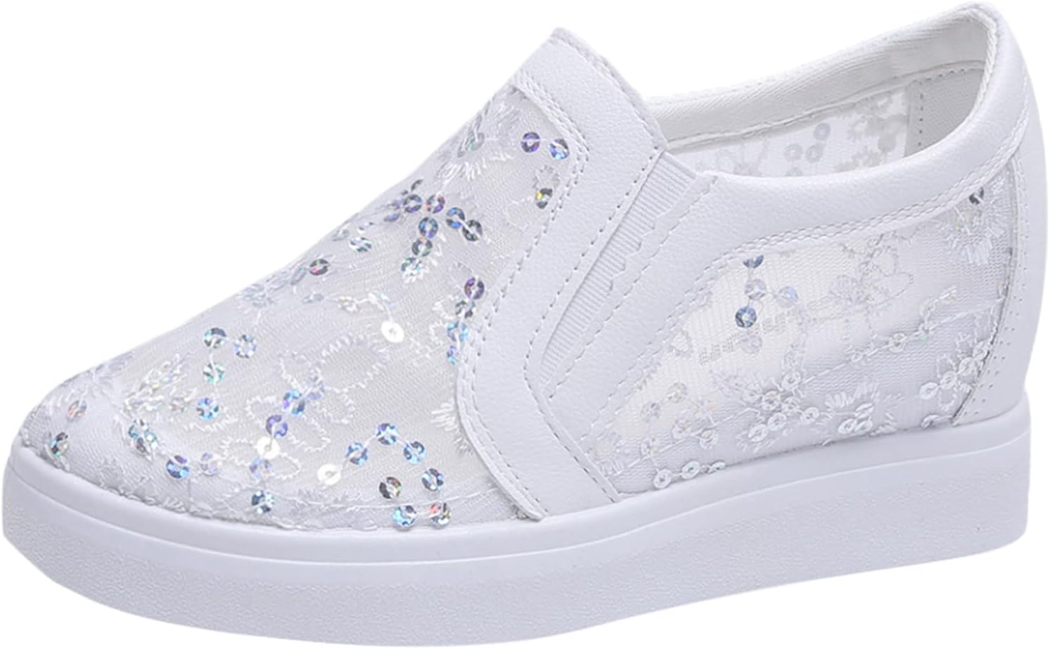 Womens Size 12 Casual Women's Non Sequins Flowers Slip Solid Color Slip On Thick Sole Breathable Work Single Shoes Women's Casual Shoes Size 6 (White, 5)