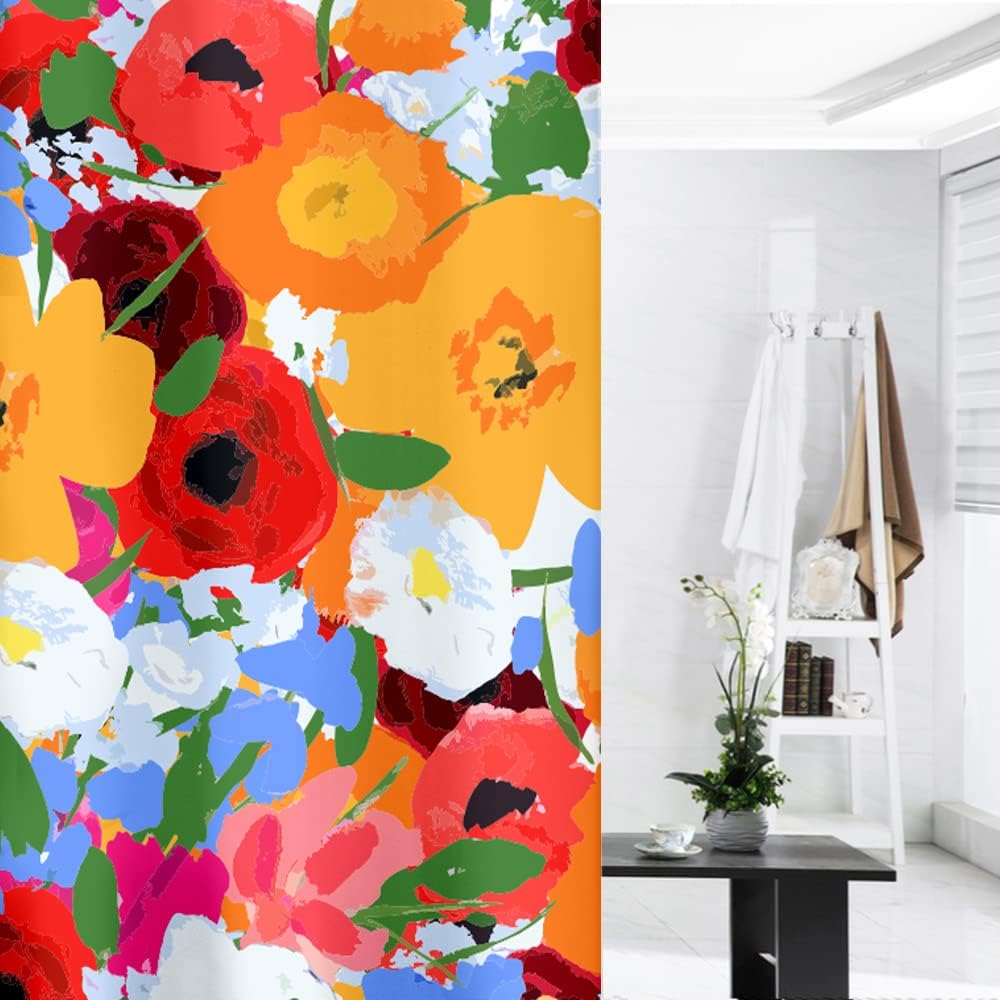 Red Shower Curtain Modern Design Red Circles Polyester Fabric Thicken Shower Curtain 72X72Inches