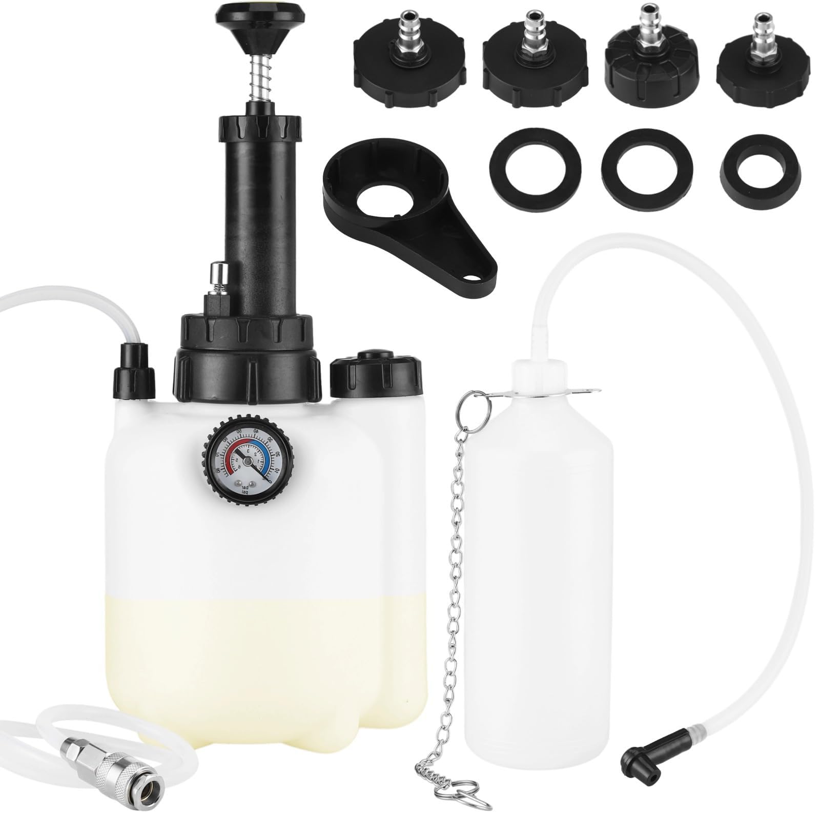 Set completo di manutenzione dei freni con 4 adattatori e pompe per vuoto per sostituzione rapida e semplice del fluido spurgo da una persona singola
