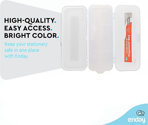 Miniatura 3 de Enday Caja de lápices transparente, estuche de plástico de doble cubierta con 7 compartimentos, organizador de caja con cierre a presión para el