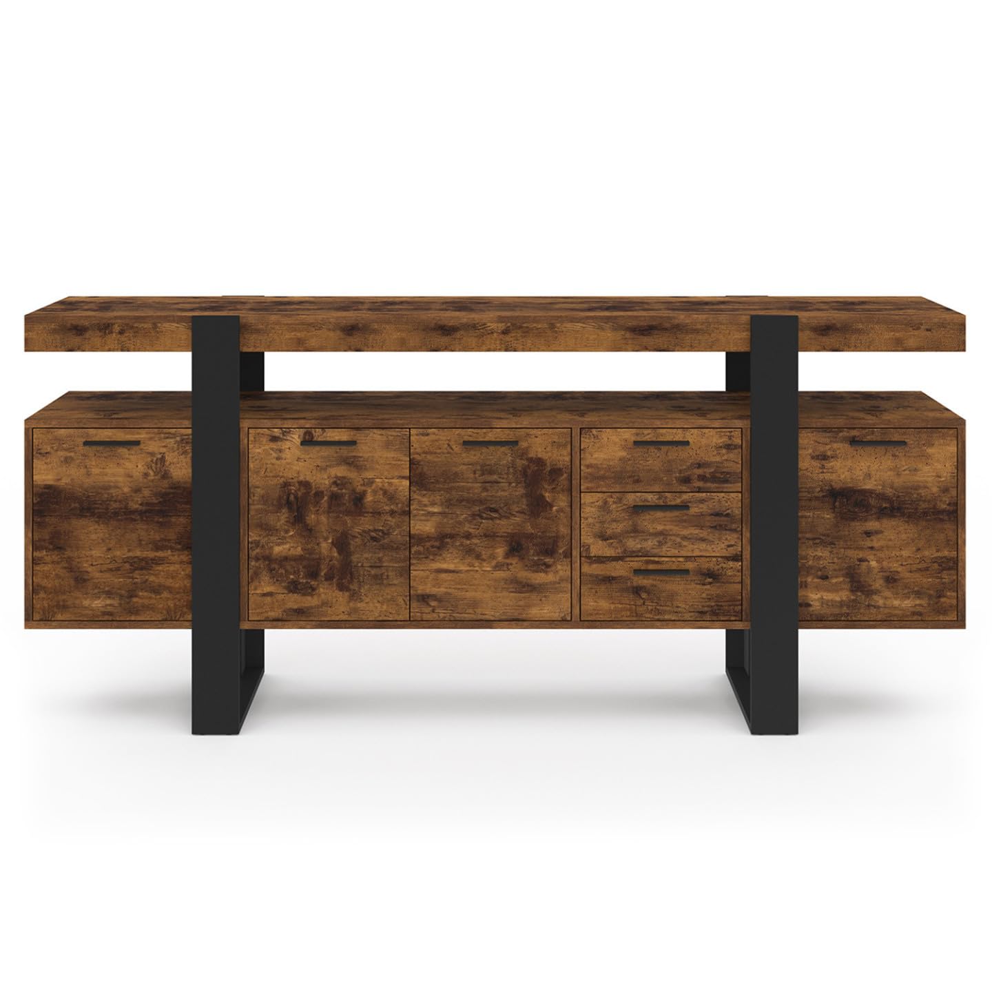 IDMarket - Buffet 180 cm Phoenix XXL Bois Effet Vieilli et Noir