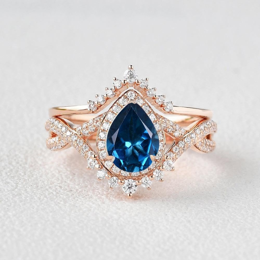 Lab-Grown Diamond Moissanite Engagement Rings for Women 1/1.5/2/3 Carat Pear Cut Gemstone Promise Ring Vintage Wedding Ring Set