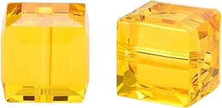 100pcs Adabele Austrian 6mm Faceted Cube Crystal Beads Light Topaz Yellow Compatible with Swarovski Crystals Preciosa 5601...