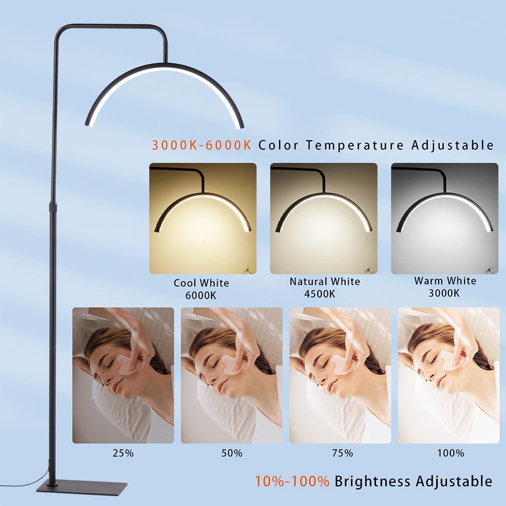 duowelly 48w Lampada Mezza Luna Estetica con Comando a Pedale,Lampada Extension Ciglia Professionale,Lampada Lashmaker,Luce Led Centro Estetico,Lampada Da Terra Nera Estetista per Unghie,Tattoo