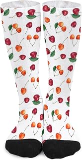 Cherry Berries Watercolor Tube Socks Printed High Stockings Cute Color Matching Socks Athletic Socks