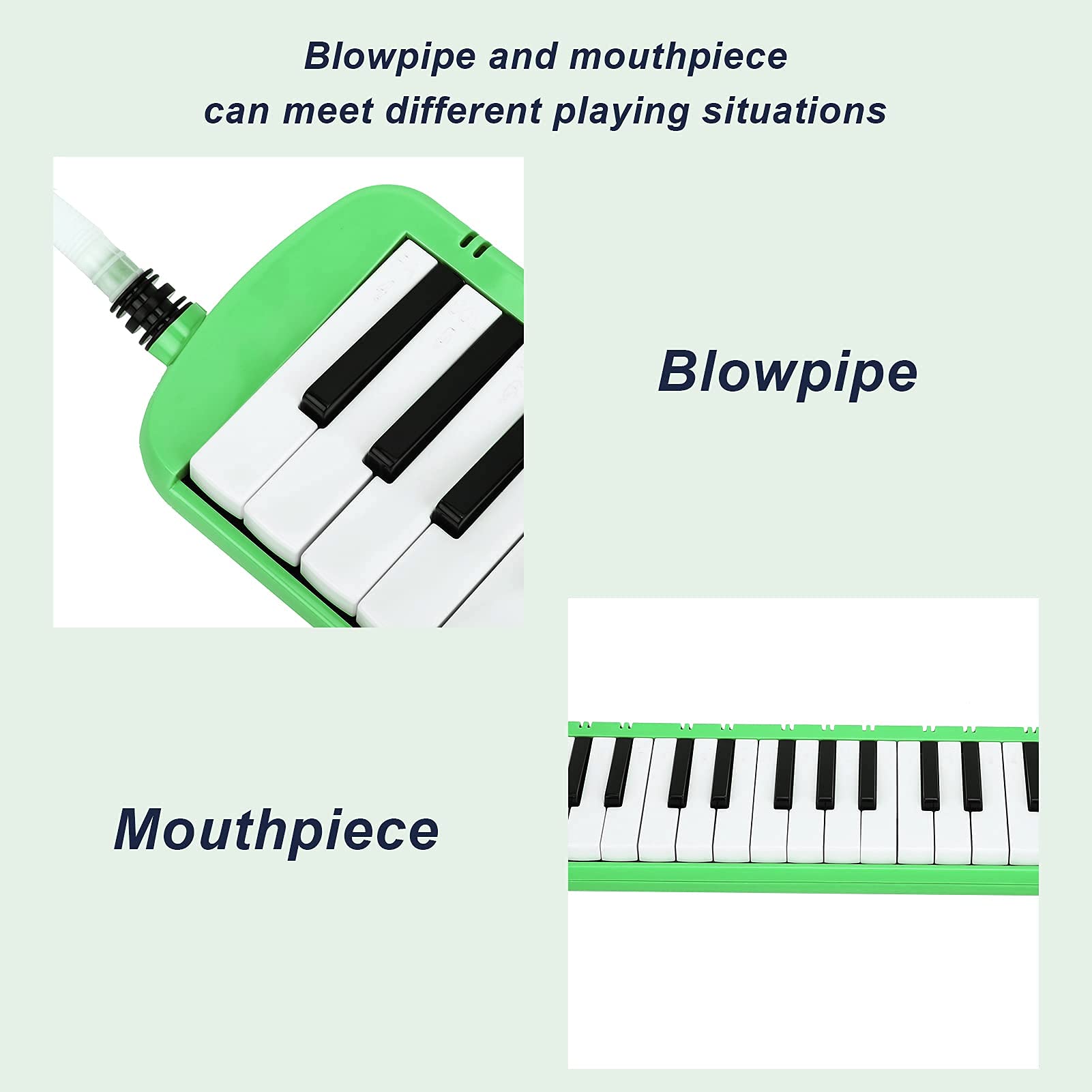 Melodica 37 Touches Clavier Melodica Instrument de Musique à Vent avec Installation Facile pour Débutant Formation Professionnelle (vert)