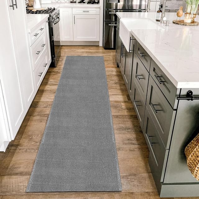 HomebyHome Teppich Wohnzimmer 60x110 cm Läufer Flur Grau Waschbarer Teppiche Moderne Design -...
