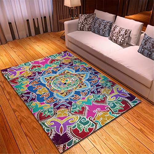 Chickwing Alfombras Salon Modernas Grandes, 3D Estampado Exótico Alfombra Suave Rectángulo Antideslizantes Lavables para Decorativa Habitacion Dormitorio Comedor (Mandala Colorida,60x180cm)