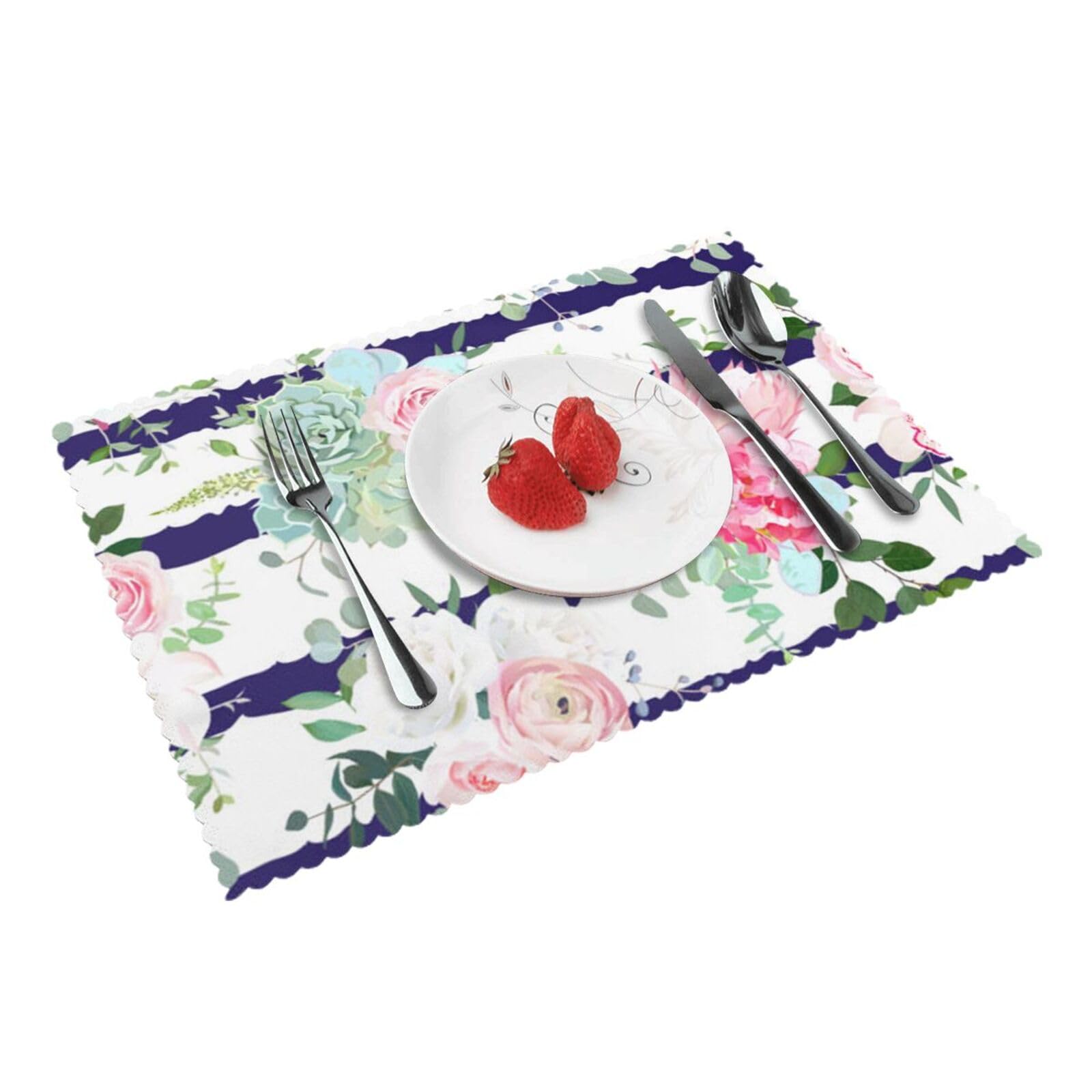 Striped succulents Printed Placemats Set of 4 PCS Washable Placemat for Kitchen Table Heat-resistant Table Mats 45x30 CM