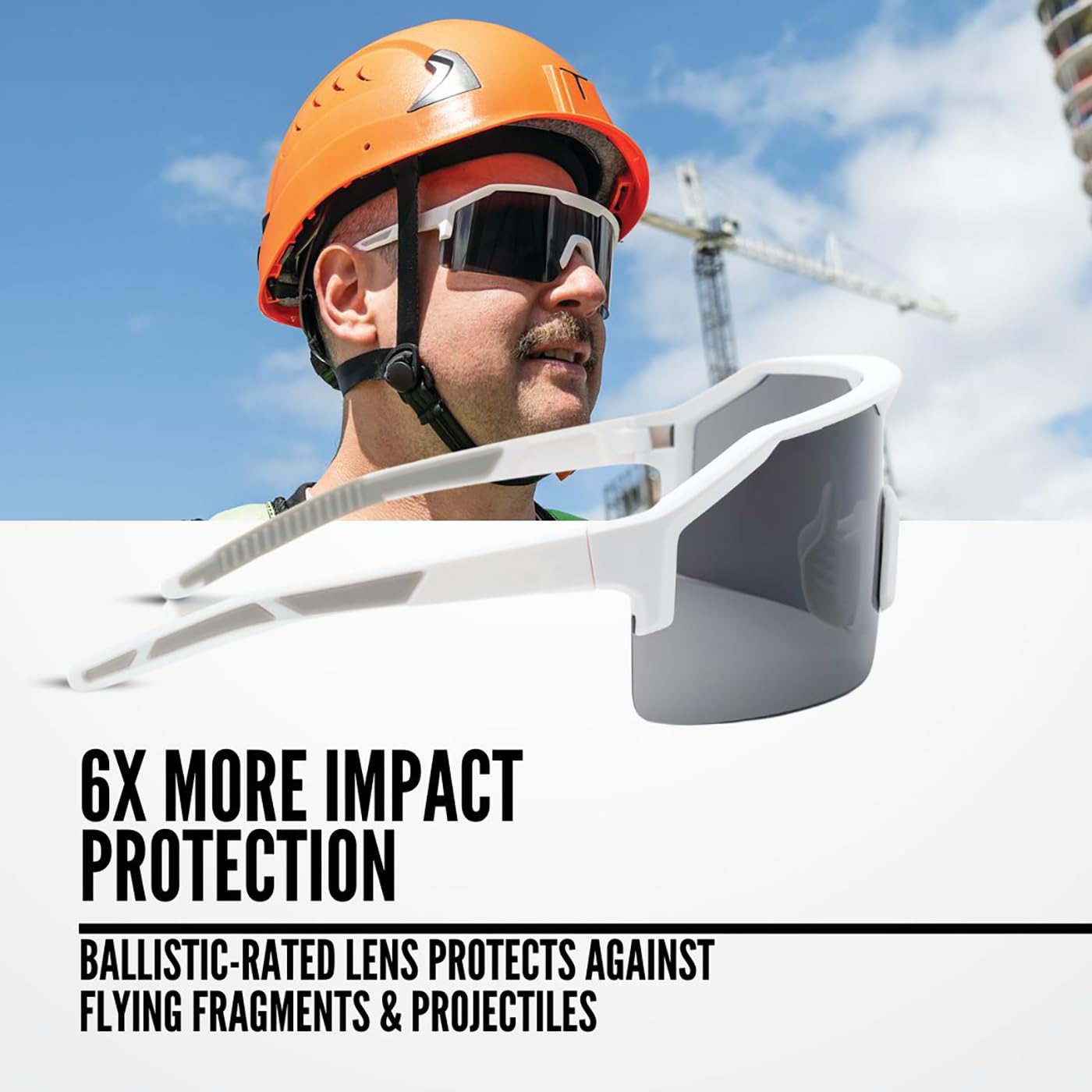 Jackson Safety Maxview+ Anti-Fog Ballistic-Rated Safety Glasses - ANSI Z87.1 Wraparound Anti-Scratch Eye Protection for Men & Women - White Frame with Smoke Lens - Pack of 1 - Image 2