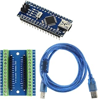 KeeYees Nano V3.0 Module Soldered, Mini Nano Board ATmega328P CH340G Chip, 5V 16MHz for Arduino, with Nano Terminal Adapter Shield Expansion Board, 1.5m USB Cable
