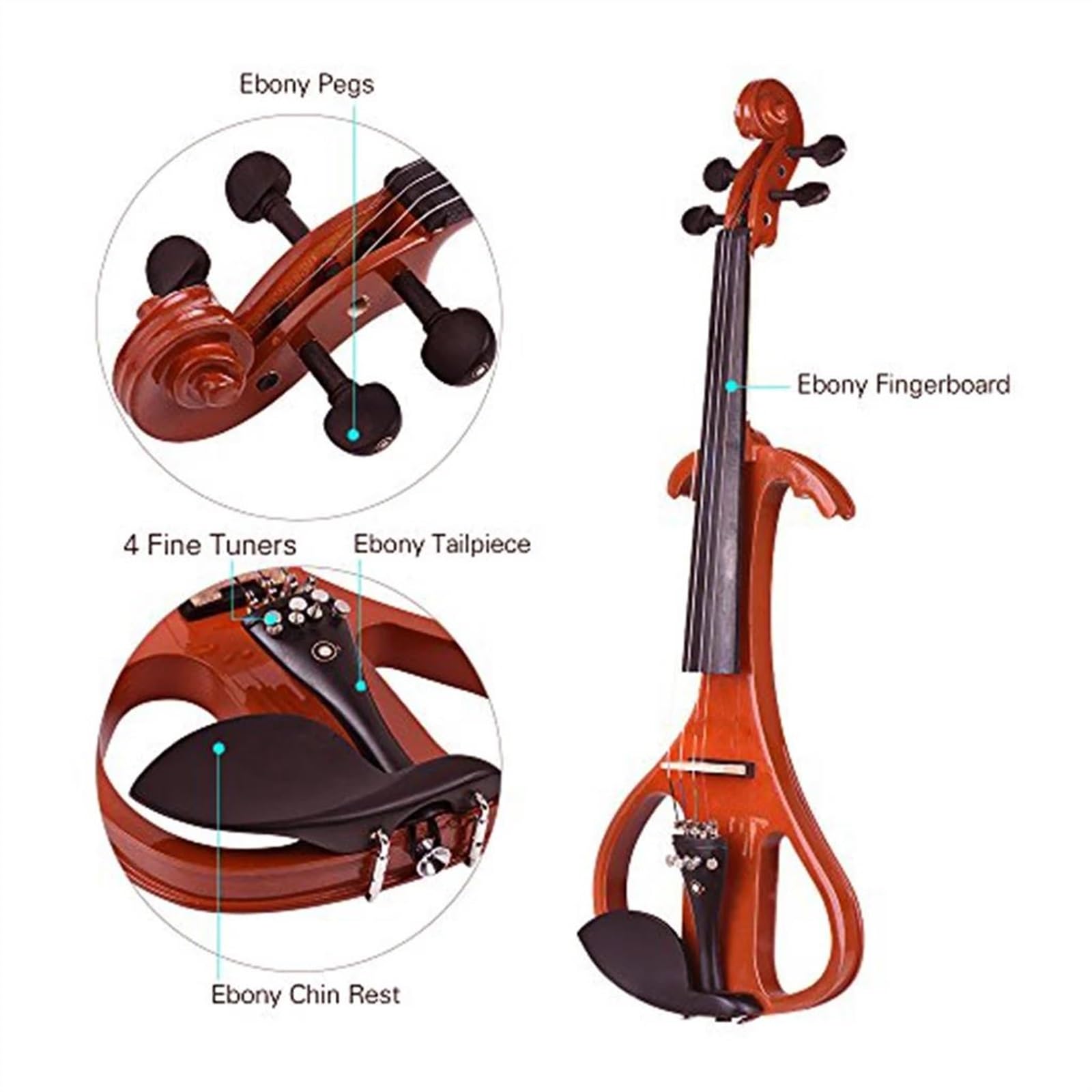 Geige 4/4 Silent Violin Violine Brasilholz Bogen Saitenanschlusskabel Steg Tragetasche Rot