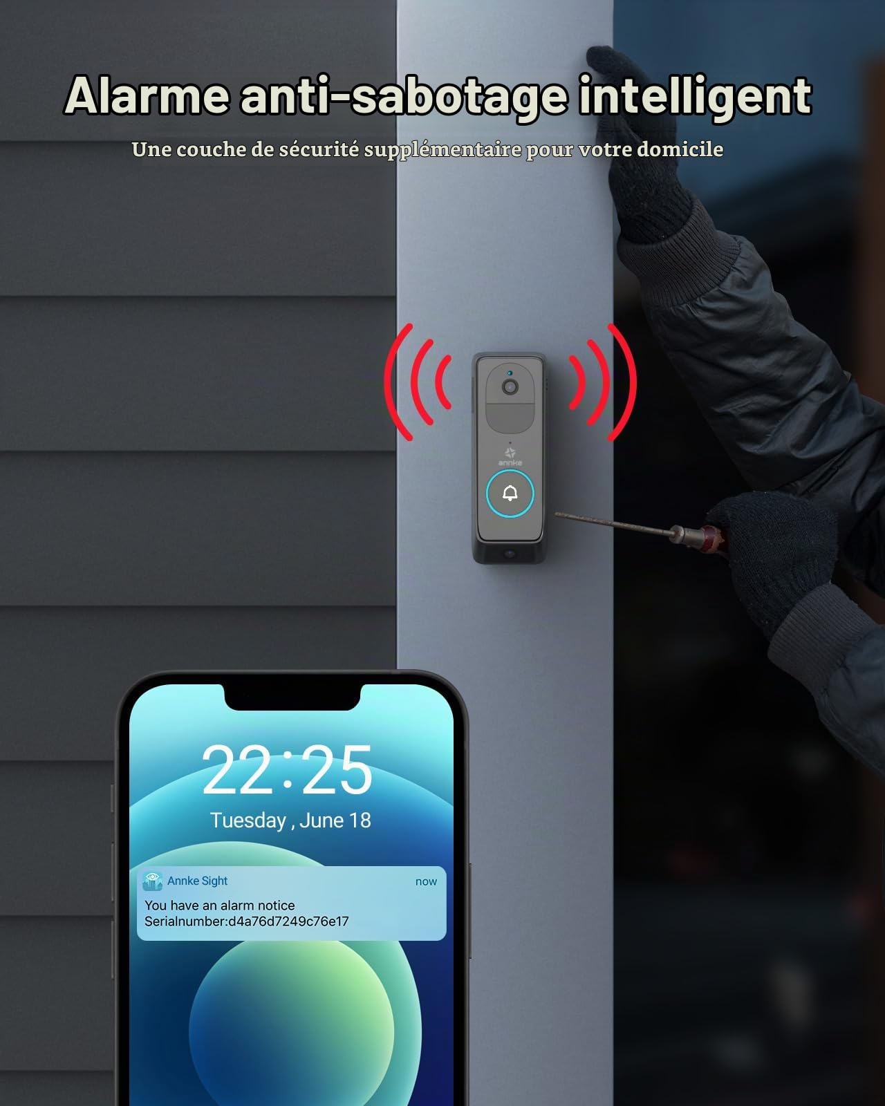 ANNKE Sonnettes Vidéo à Double Objectif avec 2K/3MP Caméra de Surveillance WiFi Extérieure, Vue Diagonale à 190°, Audio Bidirectionnel, PIR Détection Humaine, Vision Nocturne, Etanche, Alertes