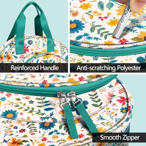 Image of FINPAC Embroidery Project Bag, Embroidery Supplies Storage Carrying Tote Case with Multiple Pockets for Floss, Hoops, Thread, Stitch Tools Kit [Bag Only], Apricot Bloom