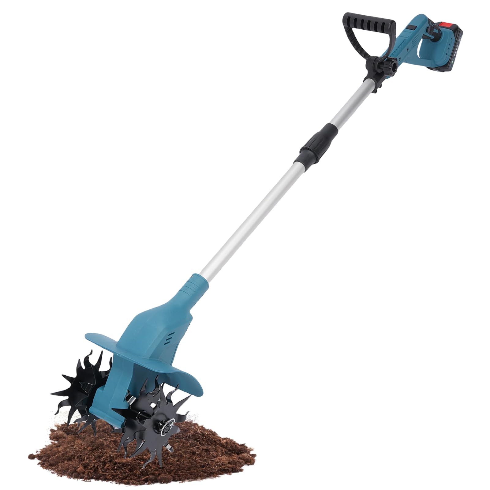 Hyuduo Motocultor Eléctrico Inalámbrico de 21 V, Alimentado por Batería de Litio, Motor Eficiente de 330 RPM, Ideal para Jardines Pequeños y Camas Elevadas (Cuchillas Dobles para máquina Desnuda)