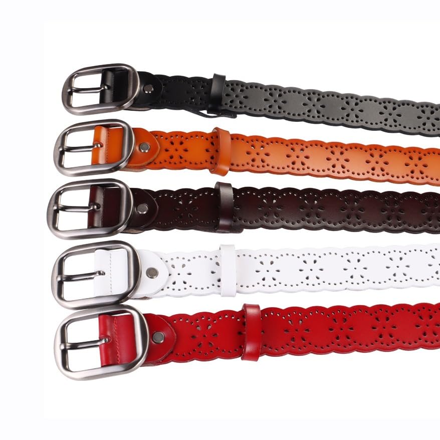 HBJWOV Women's Belt Wide Belt Cowhide Decoration Paired with Jeans Wide Belt Women's Hollow Belt Women's(White-Patch Five-Pointed star4)3