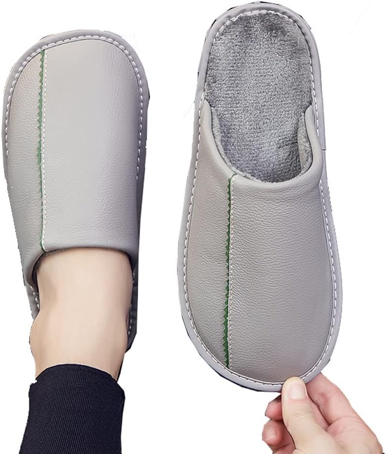 フル牛革厚くサイレントホーム屋内暖かい綿のスリッパ男性の秋と冬の家プラスベルベット (Color : A, Size : 28(40