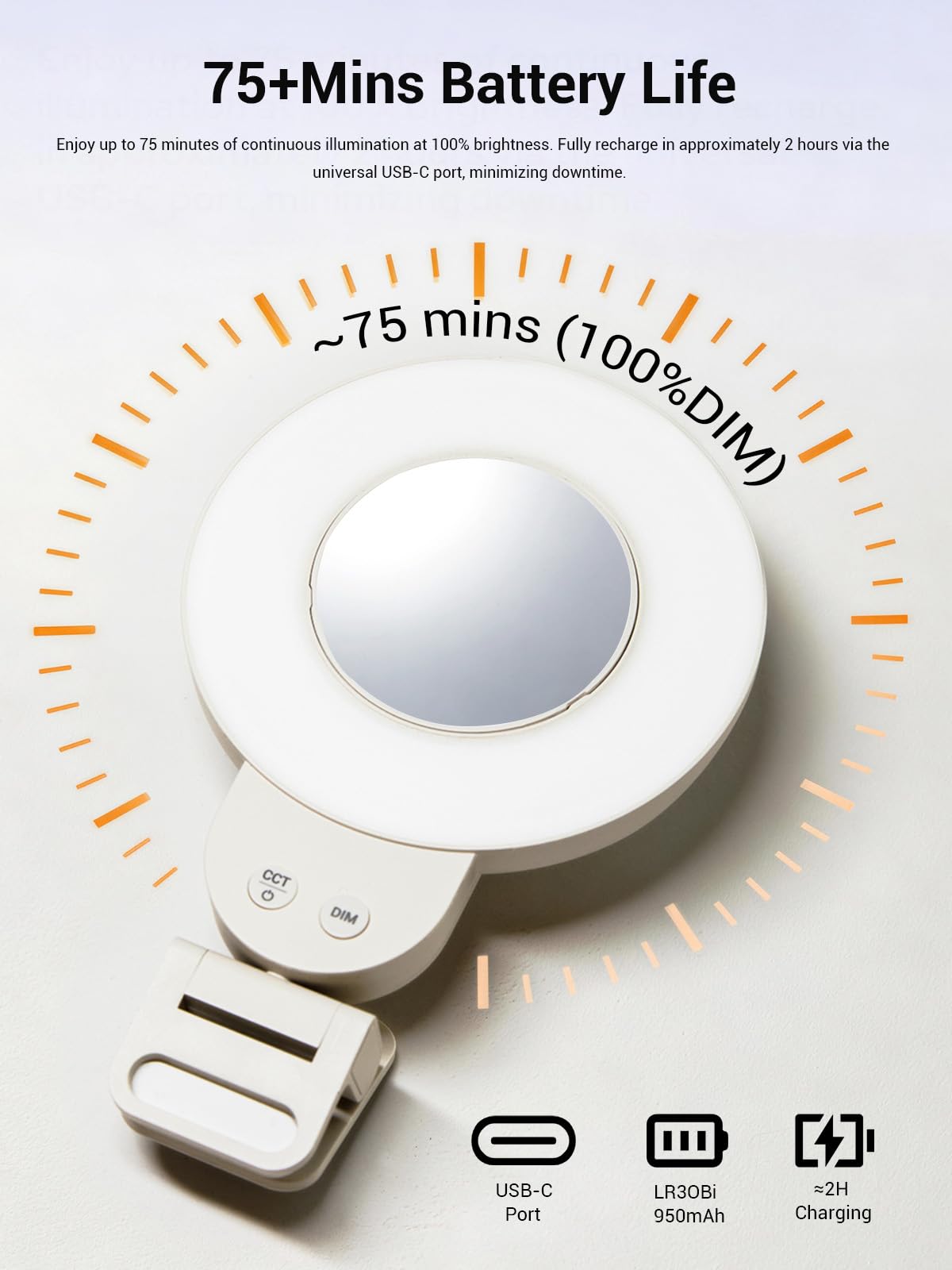 GODOX Litemons LR30Bi Luce Selfie LED Ring Light, 2800K-6500K Anello Luce con Clip e Specchio, 5 Luminosità Regolabile, Illuminazione in Uscita Continua per Telefono Laptop Vlog Trucco Streaming Live