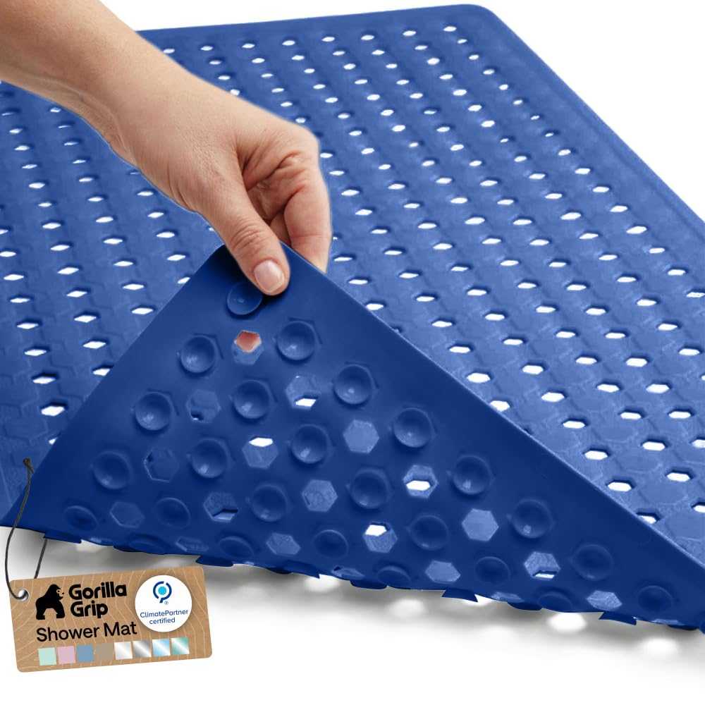 Gorilla Grip Original Patented Bath, Shower, Tub Mat, 35x16, Washable, Antibacterial, BPA, Latex, Phthalate Free, Bathtub Mats with Drain Holes, Suction Cups, XL Size Bathroom Mats, Royal Blue Opaque