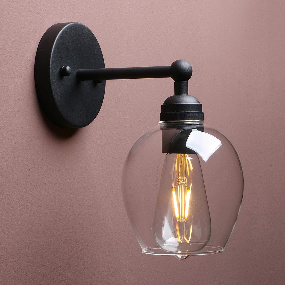 Yosoan Black Nordic Industrial Loft Rustic Glass Wall Light Fittings, Decorative Up/Dowm Wall Sconces Lighting For Kitchen Bedroom Corridor Cafe Bar Restaurant (Black)