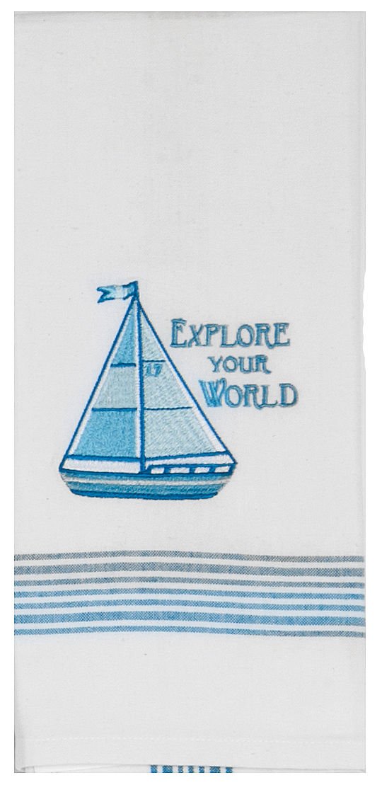 Kay Dee Designs Explore Your World Sailboat Embroidered Tea Towel