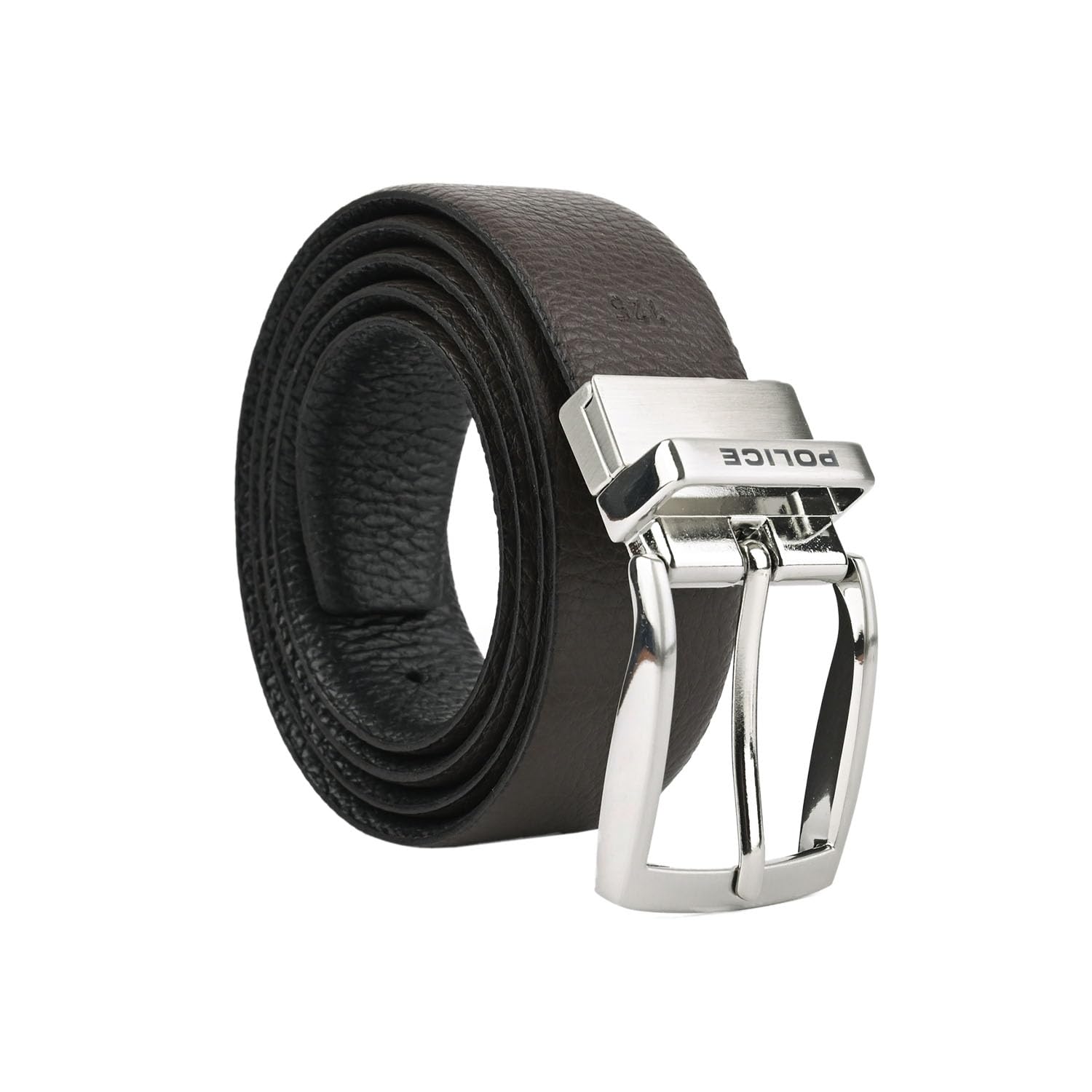 Police Men's Reversible Belt in Genuine Leather, Made in Italy, 3.5 cm High, Seamless, Adjustable and Shortened, Black And Dark Brown, 130 cm (TG 56-58)