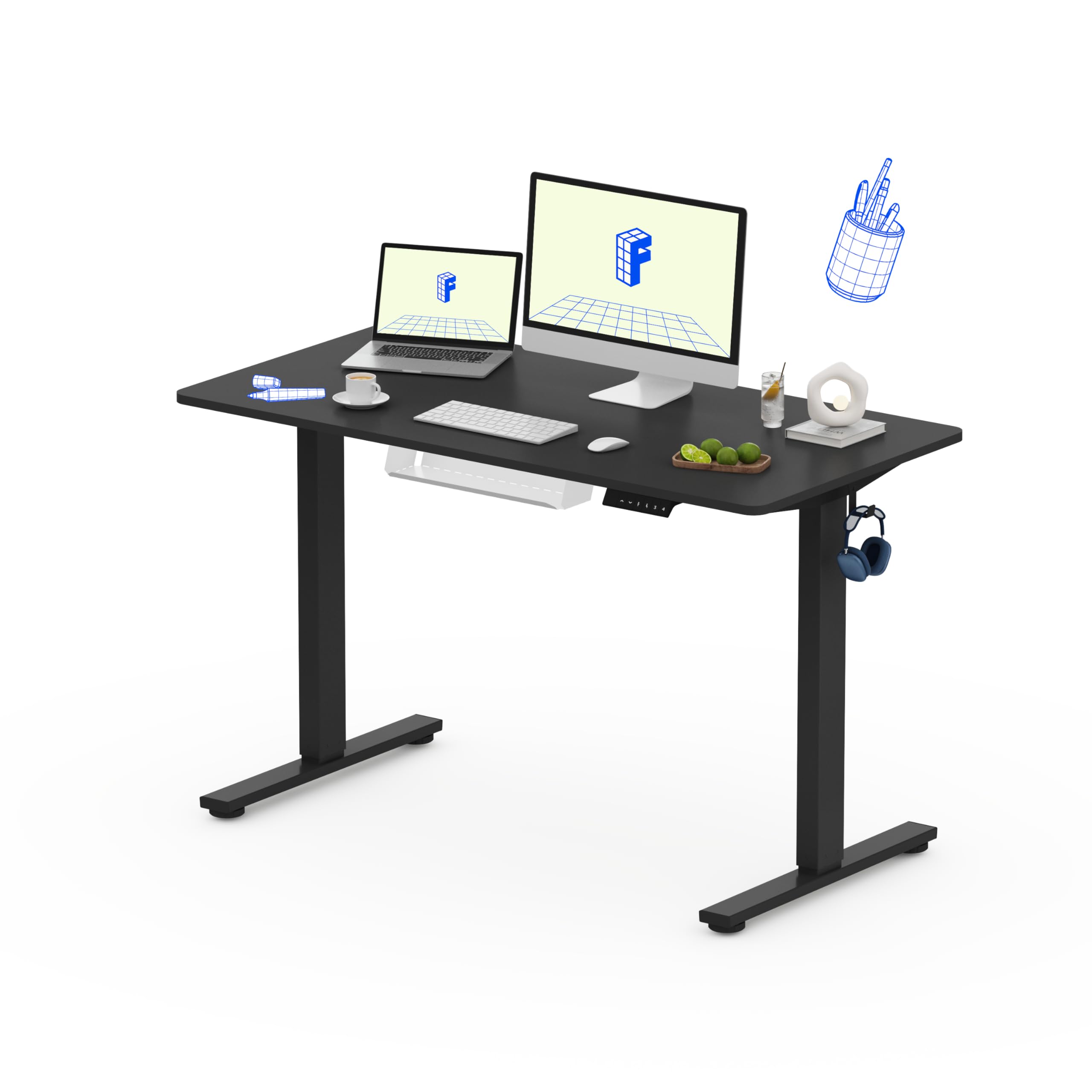 FLEXISPOT Scrivania Elettrica Regolabile in Altezza 120x60 cm con Ganci e Gestione Cavi, Pannello Unico e Controller Intelligente