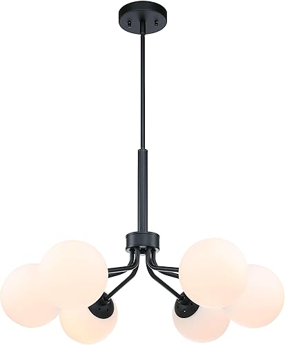 XiNBEi Lighting Candelabro Sputnik de globo de cristal moderno negro colgante lámpara de techo 6 lámparas para comedor, sala de estar, cocina