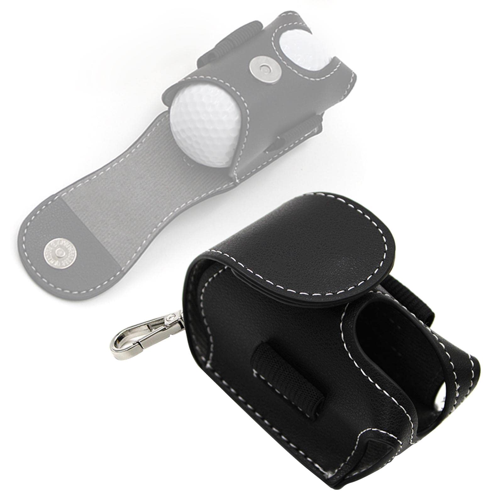 Pochette porte-balle de golf en cuir noir - Étui ceinture pour 2 balles et 4 tees