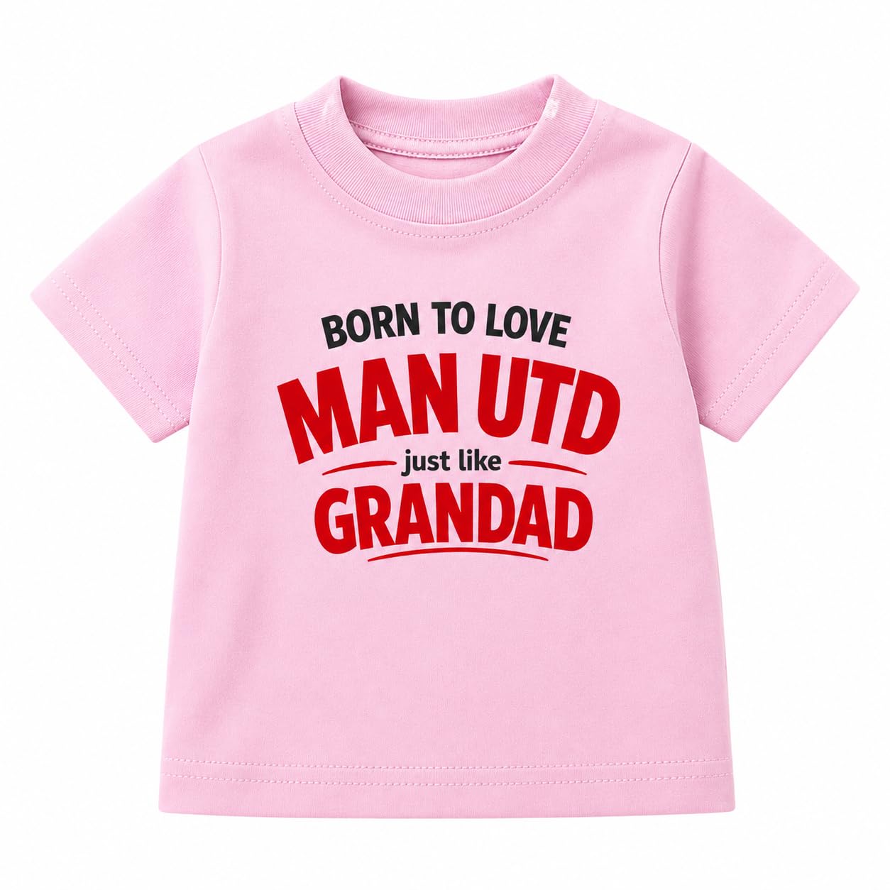 Cheekytots Baby Football T Shirt, Born to Love Man Utd Just Like Grandad, 100% Cotton Baby Tee, Short Sleeve Baby & Toddler Top, Football Top Pink