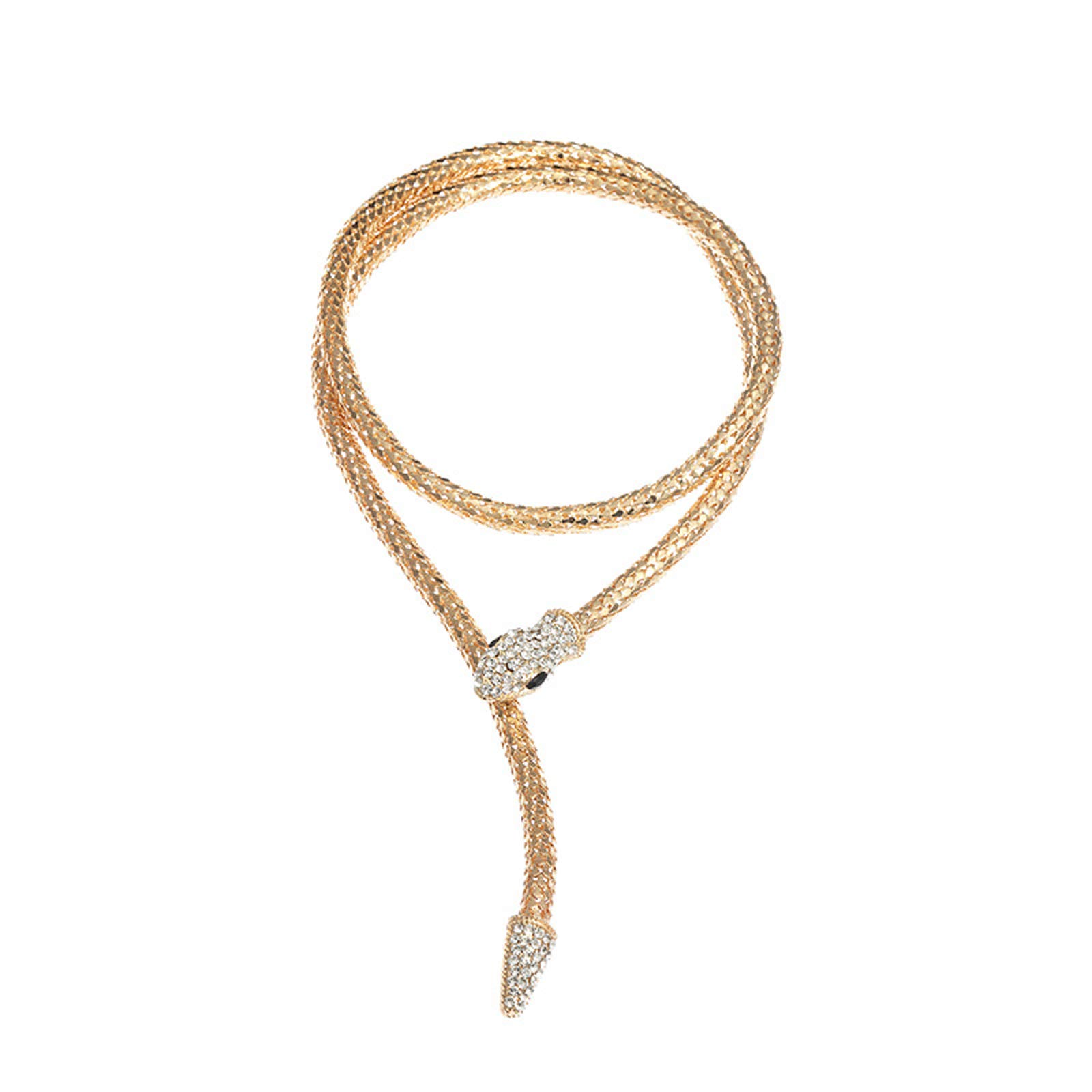 Snake Choker Necklace Bracelet Retro Adjustable Snake Shape Collar Necklace Curved Bar Design Full Rhinestone Accessories Halloween Statement Fashion Jewelry for Women