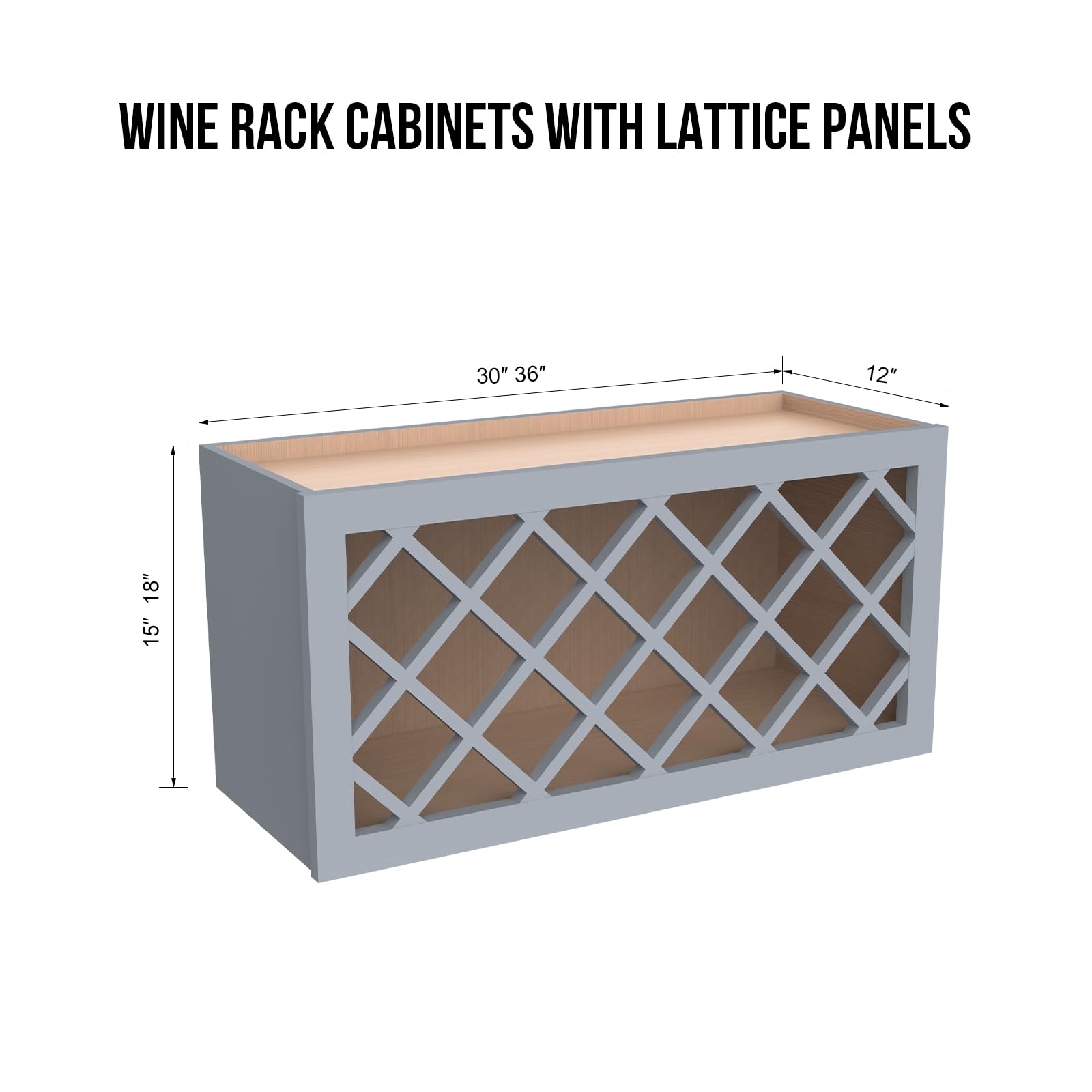 CozyHommie Solid Wood RTA Wine Bottle Rack Wall Cabinet with Lattice Panels - Wine Storage for Bar, Pantry, Cellar - Mocha (30'W 12'D 18'H)