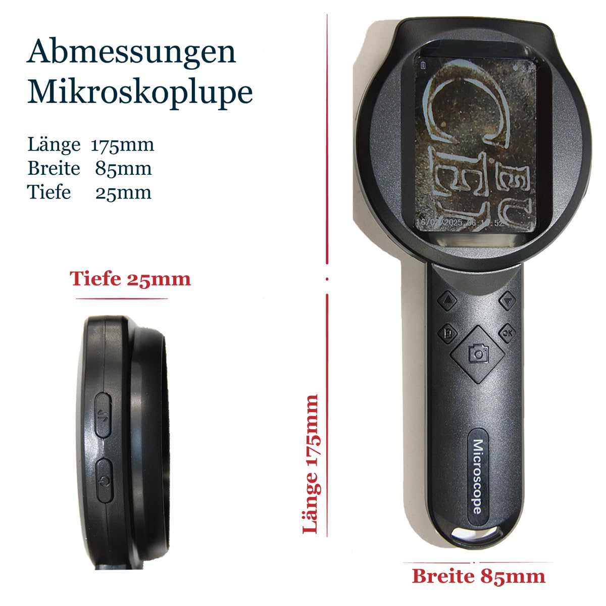 EasY Magnifier Digital Mikroskop Lupe mit USB, Aufladbares Handmicroskop mit 2,8 Zoll IPS Display & 15 LED Licht, Reale 500fache Vergrößerung für Schmuck, Münzen