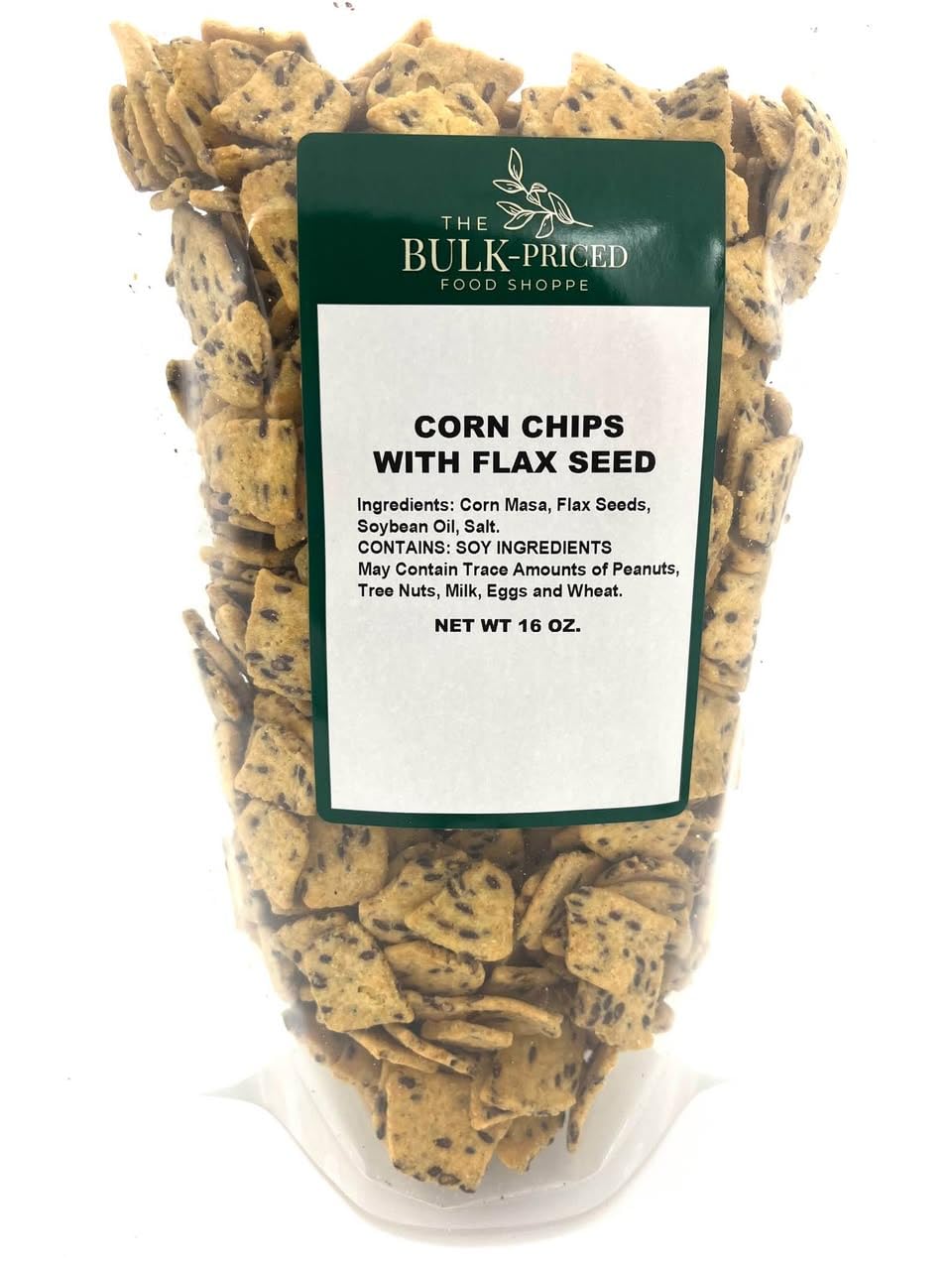 Corn Chips with Flax Seed, Healthy Snacks, Bulk Size (1 lb. Resealable Zip Lock Stand Up Bag)